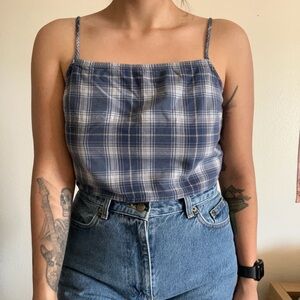 American Eagle Blue and White Plaid Crop Top